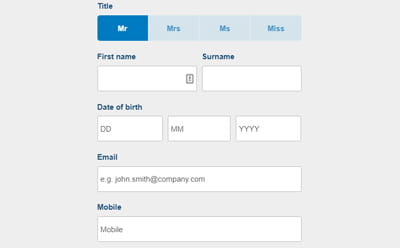 Account registration form