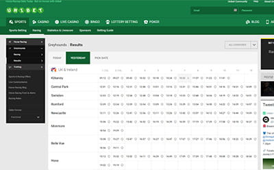 The Unibet greyhound results area