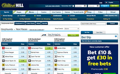 The WIlliam Hill greyhound betting site
